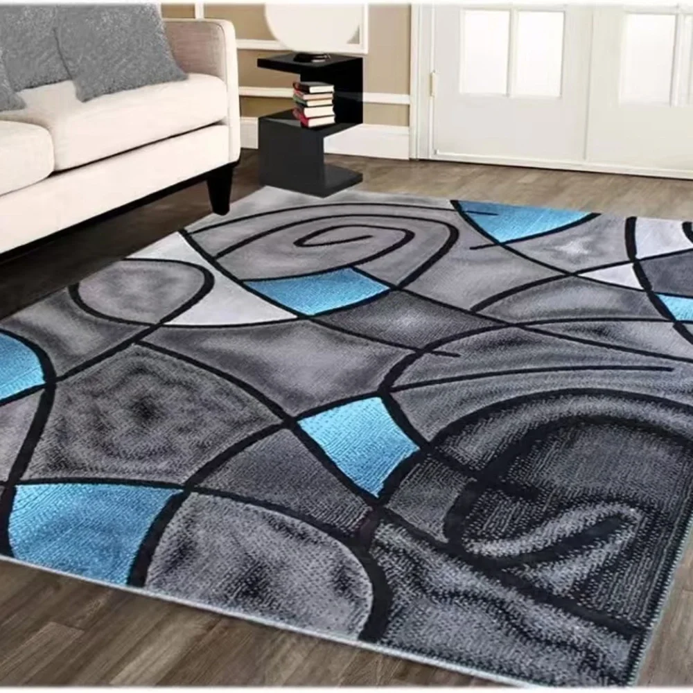 Modern Swirl Gray and Blue Door Mat